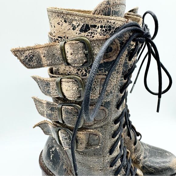 Bed Stu Fiona Cobbler Series Buckled Heeled Moto Boot In Pewter Black Size 6 - Picture 6 of 15